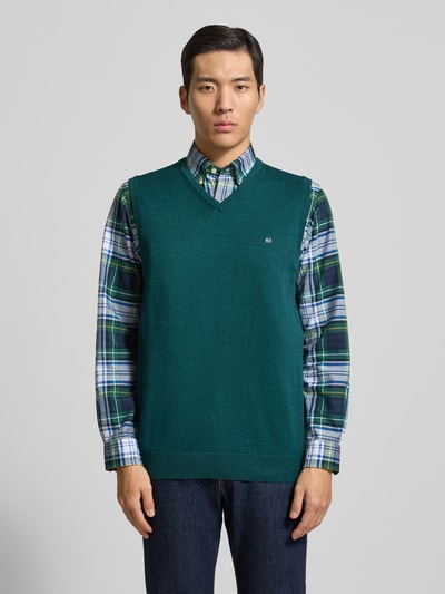 Christian Berg Men Pullunder mit Label-Stitching Metallic Gruen Melange 4