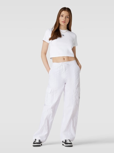Calvin Klein Jeans T-Shirt in Feinripp-Optik Modell 'BADGE' Weiss 1