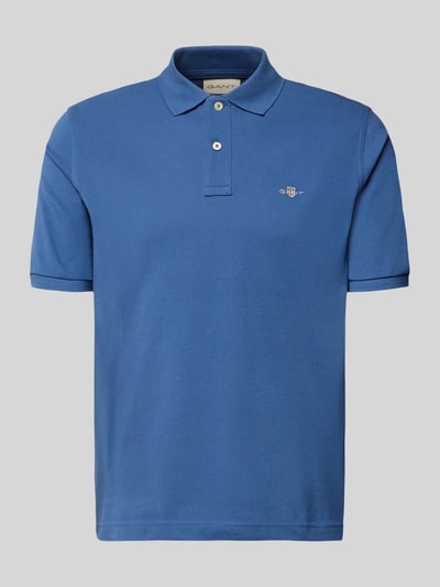 Produktfoto, Slim Fit Poloshirt mit Logo-Stitching van Gant in blauw, katoen, polokraag, korte mouwen, ruglengte maat M 70 cm
