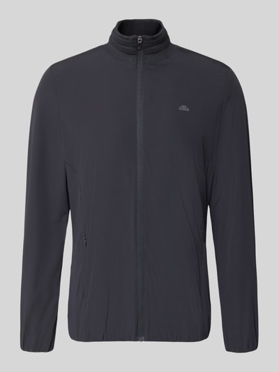 Produktfoto, Sweatjacke mit Logo-Print Modell 'CANDORA' von Ellesse in Dunkelblau, Material-Mix mit Stretch-Anteil, gerader Schnitt, Stehkragen, Reißverschluss, seitliche Reißverschlusstaschen, elastische Abschlüsse, glatte Textur