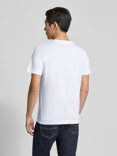 Männermodel trägt Regular Fit T-Shirt aus reiner Baumwolle von Tom Tailor in Optik: Unifarben, Kurzarm, Ganzkörperansicht Rückansicht.