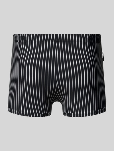 Produktfoto, Badehose im Allover-Look mit Reißverschlusstasche von Schiesser, schwarz mit weißen Streifen, Körpernahe Passform, elastischer Bund