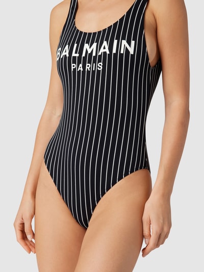Balmain Badeanzug mit Streifenmuster Schwarz 3