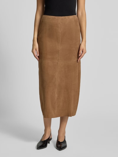 MAX&Co. Spódnica midi z naturalnej skóry koziej model ‘GUELFI’ Orzechowy 4