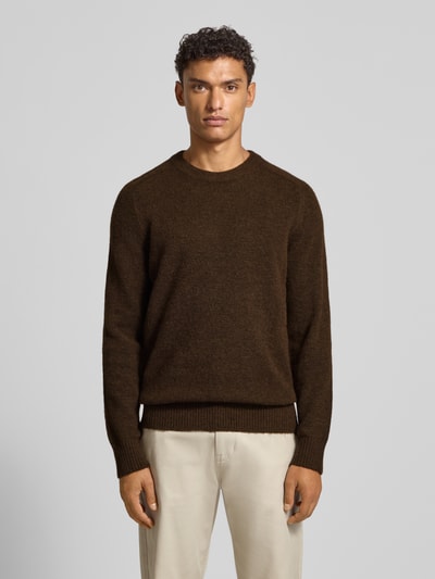 SELECTED HOMME Regular fit gebreide pullover met mix van alpaca en wol, model 'RAI' Chocoladebruin - 4
