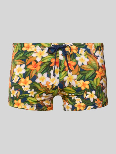 HOM Spodenki kąpielowe o kroju slim fit z kwiatowym nadrukiem na całej powierzchni model 'Etna' Granatowy 1