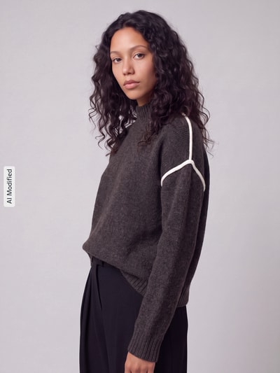 VERO MODA Pullover mit Kontrastpaspel am Ärmel Schoko Melange 3