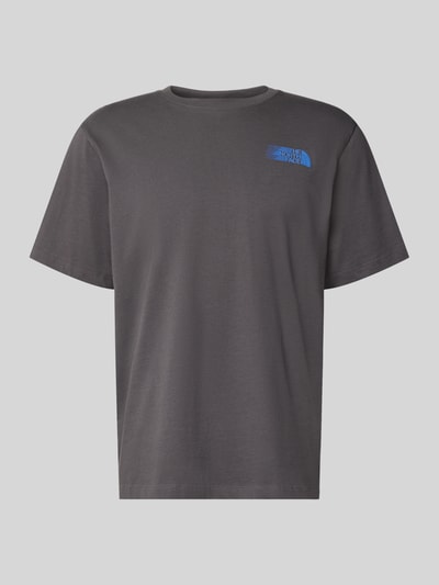 Produktfoto, Relaxed Fit T-Shirt mit Logo-Print von The North Face in Dunkelgrau mit blauem Logo, Baumwolle, Rundhalsausschnitt, Herrenmodell