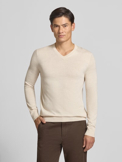 Christian Berg Men Strickpullover aus Woll-Mix mit V-Ausschnitt Ecru Melange 4