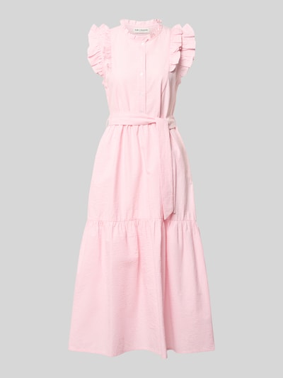 Productfoto, roze overhemdjurk van puur katoen in A-lijn als maxi-jurk met ruches en strikceintuur, model 'Harriet' van LOLLYS LAUNDRY, ruglengte maat S 131 cm, borstwijdte 47 cm