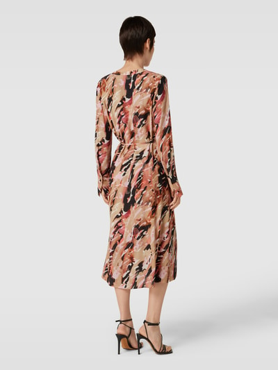 comma Midi-jurk van viscose met strikceintuur Zand - 5