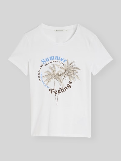Tom Tailor Denim Regular Fit T-Shirt aus reiner Baumwolle mit Motiv-Print Weiss 2
