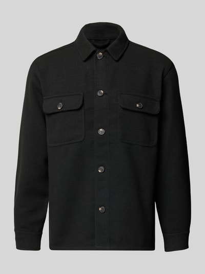 Produktfoto, Regular Fit Hemdjacke mit Brusttaschen Modell 'REGENT' von JACK & JONES, fein strukturiert, Schwarz, Kentkragen, Knopfleiste