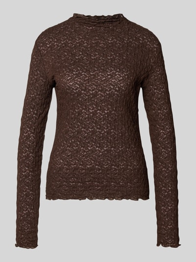 Jake*s Collection Slim Fit Longsleeve in semitransparentem Design Dunkelbraun 2