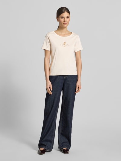 monari T-Shirt mit Motiv-Print und Strasssteinbesatz Ecru 1