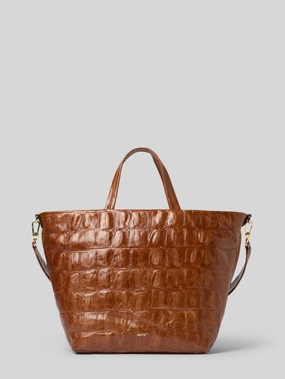Produktfoto, Tote Bag mit Logo-Detail Modell 'Alba' von Abro in Braun mit Strukturmuster, Tragehenkel, Abnehmbarer Schulterriemen, Hauptfach mit Reißverschluss, Innenfach mit Reißverschluss, Maße 48 cm Breite, 33 cm Länge, 19 cm Tiefe, Riemenlänge 86 cm