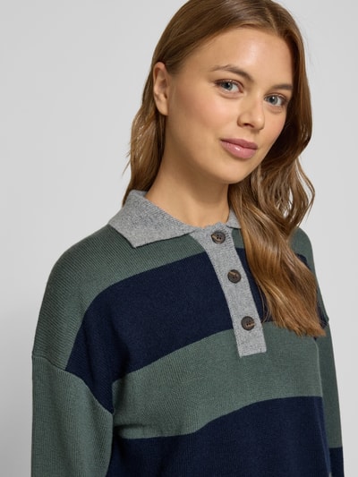 Stefanel Strickpullover mit Polokragen aus Lanawolle-Kaschmir-Mix Dunkelblau Melange 3