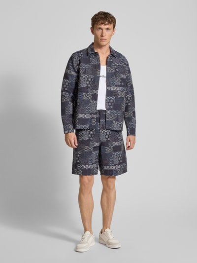 Les Deux Korte broek in all-over look, model 'Ryder' Marineblauw - 1