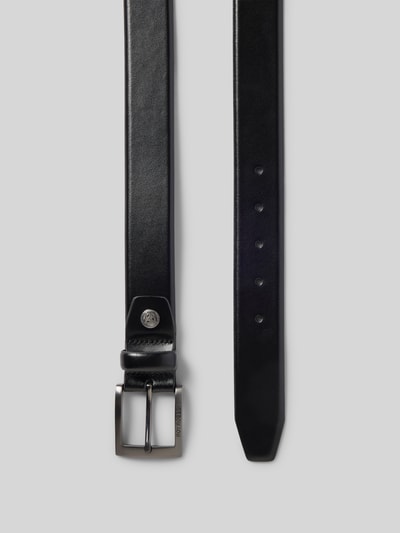 Productfoto, Ledergürtel aus echtem Leder van ROY ROBSON in klassiek model met eckige doornsluiting van metaal en label in reliëf, Breedte maat 95: 3 cm, zwart leer, glad oppervlak