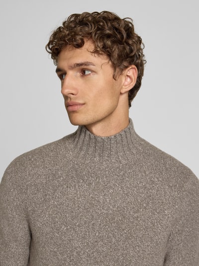 Profuomo Wollpullover mit Stehkragen Hellbraun 3