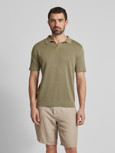 SELECTED HOMME Koszulka polo z dekoltem w serek model ‘MATTIS’ Oliwkowy 4