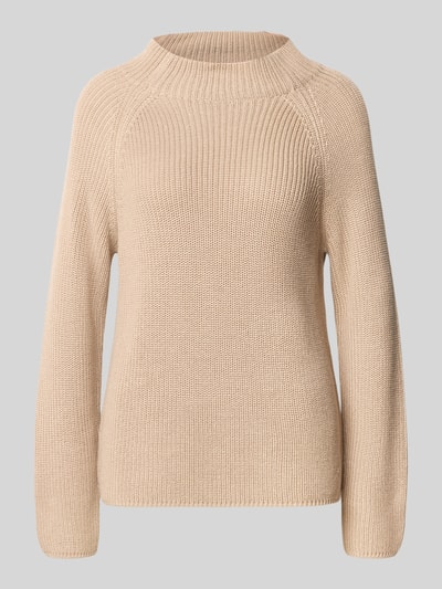 Produktfoto, Strickpullover mit Stehkragen von monari aus Baumwoll-Mix, Regular Fit, Grobstrick, beige, strukturierte Oberfläche, Vorderansicht