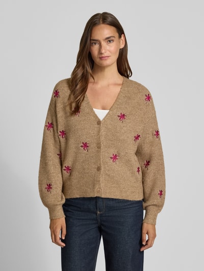 YAS Cardigan met verlaagde schouders model 'FLEUR' Taupe - 4