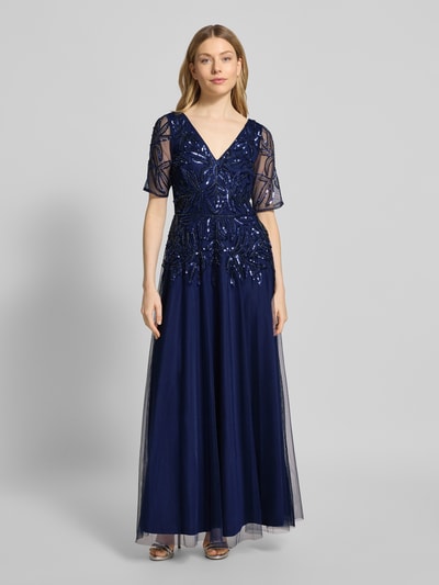 Adrianna Papell Sukienka wieczorowa z dekoltem w serek i cekinami Ciemnoniebieski 4