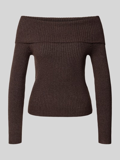 ONLY Sweter z dekoltem carmen Czekoladowy melanż 1