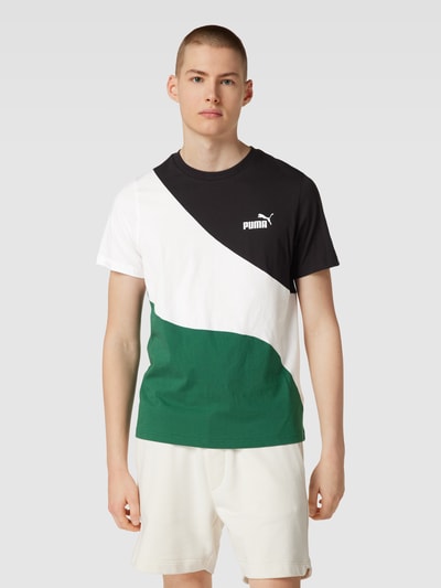 PUMA PERFORMANCE T-shirt in colour-blocking-design, model 'PUMA POWER Cat' Groen - 4