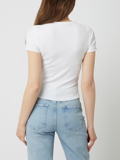 Only Cropped T-Shirt mit Rippenstruktur Modell 'Emma' Weiss 5