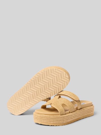 Produktfoto, Sandalette mit Plateausohle Modell 'Bigmissile' von Steve Madden in Beige mit Abgerundete-Spitze, Riemen, Klettverschluss, Absatzhöhe 5 cm