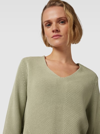 Tom Tailor Gebreide pullover in effen design met V-hals Rietgroen - 3