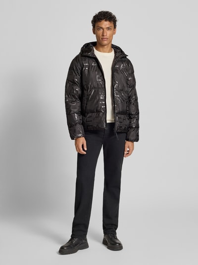 EA7 Emporio Armani Regular fit gewatteerd jack met all-over logoprint, model 'MOUNTAIN' Zwart - 1