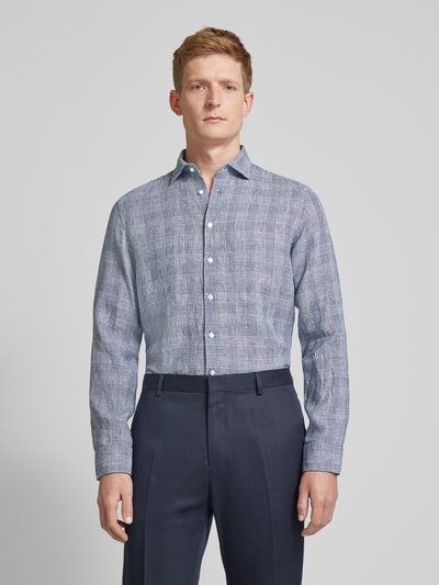 SEIDENSTICKER Slim fit linnen overhemd met glencheck-motief Marineblauw - 4