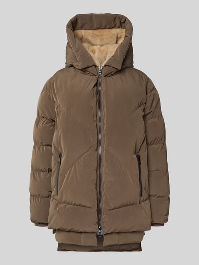 Blonde No. 8 Lange winterjas met imitatiebont, model 'FROST' Taupe - 2