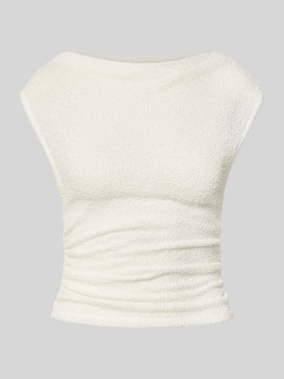 Produktfoto, Top in Bouclé-Optik mit U-Boot-Ausschnitt von Gina Tricot, weiß, Baumwoll-Mix, Slim-Fit, Rückenlänge 57 cm, Größe S