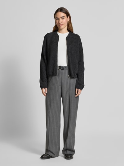 Marc O'Polo Regular fit gebreid jack van een mix van scheerwol en alpaca Donkergrijs - 1