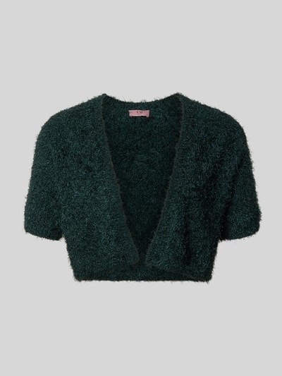 Produktfoto, Cropped Bolero mit 1/2-Arm von V.M., Damen Bolero in Dunkelgrün, gerade Passform, offene Front, flauschige Textur, Rückenlänge 41 cm bei Größe S