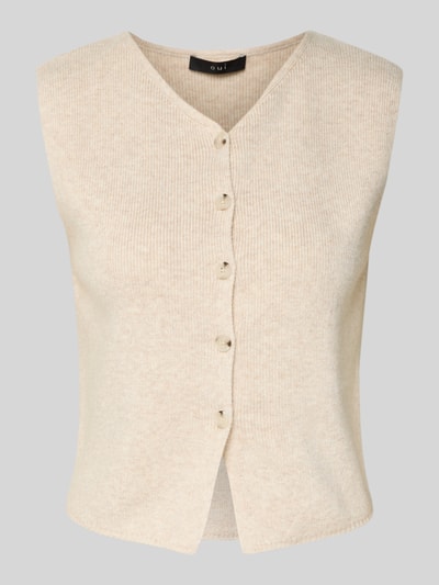Oui Gebreid gilet met V-hals Beige gemêleerd - 2