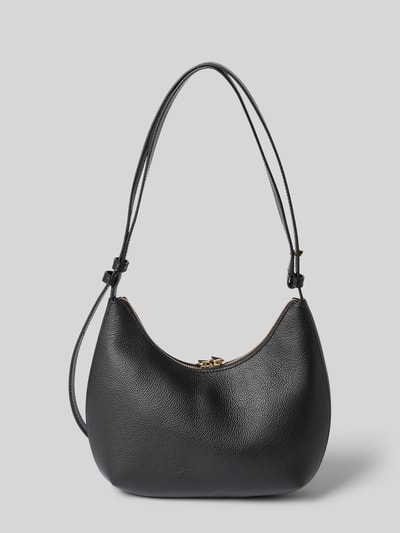 Produktfoto, Shoulder Bag aus echtem Leder mit Logo-Detail Modell 'Goccia' von FURLA in Schwarz mit strukturierter Oberfläche und Zipper, Hauptfach mit Reißverschluss, Schulterriemen, Maße 22x23x7 cm, Länge Riemen 56 cm
