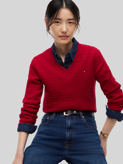 Tommy Hilfiger Regular Fit Pullover aus reiner Baumwolle Bordeaux 3