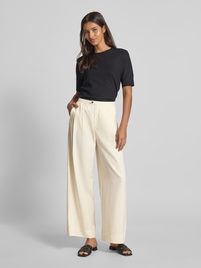 Selected Femme Wide Leg Bundfaltenhose aus Lyocell-Leinen-Mix Modell 'NATUK' Offwhite 1