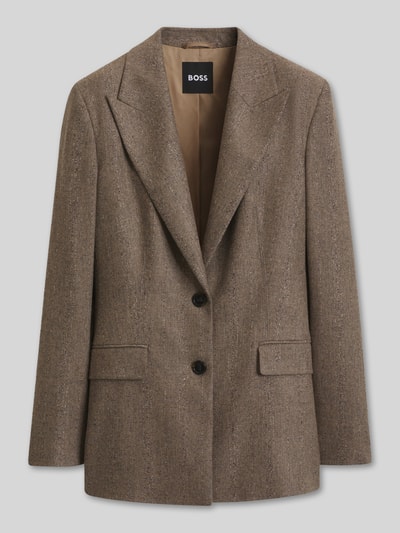 Produktfoto, brauner Slim Fit Longblazer aus Viskose-Mix Modell 'Jonahsa' von BOSS, strukturierte Oberfläche, Damen Longblazer von BOSS