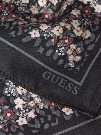 Productfoto, Tuch mit Allover-Logo-Print van GUESS in zwarte tinten met bloemenprint, vierkant design, elastische materiaalmix
