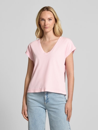 Jake*s Casual T-shirt z prążkowanym dekoltem w serek Fuksjowy 4