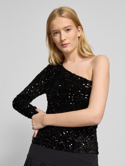 Pieces Regular Fit One-Shoulder-Top mit Pailletten Modell 'KAM' Black 3