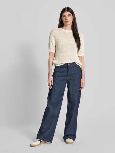 Marc O'Polo Loose fit gebreide pullover met korte mouwen Ecru - 1