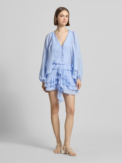 Gina Tricot Minikleid mit Rüschenbesatz Hellblau 1