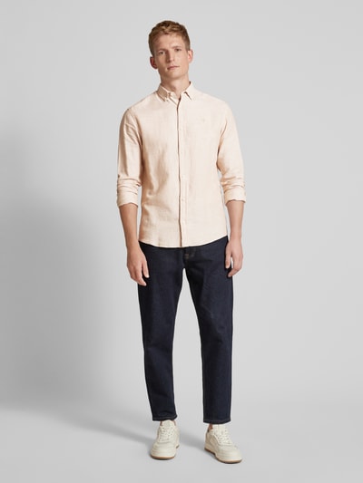 Jack & Jones Premium Slim Fit Leinenhemd mit Button-Down-Kragen Beige 1